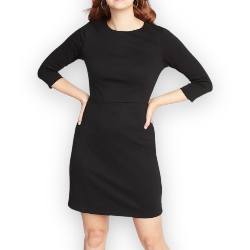 NWT OLD NAVY women's black long sleeve ponte knit flared sheath dress SZ XL